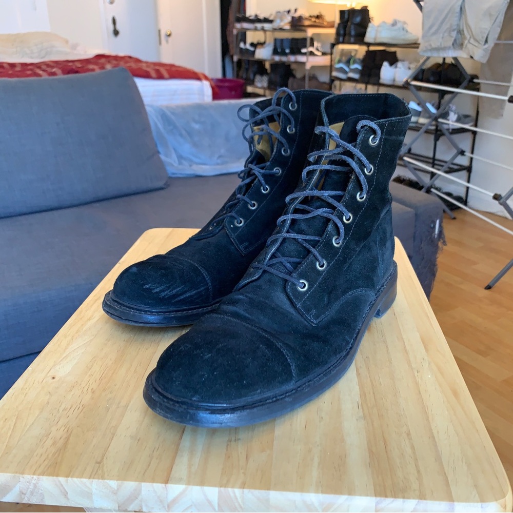Buttero, black suede lace-up boots, size 12